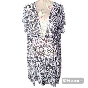 Catalina Size 3X Resort Black White Sheer Pullover Plunge V-Neck Swim Coverup